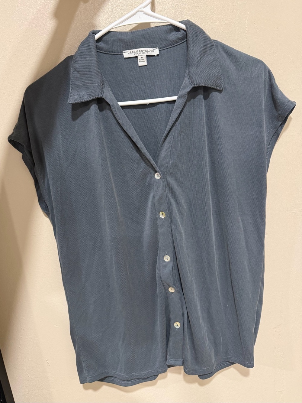Green Envelope Slate Short Sleeve Button-Down Top